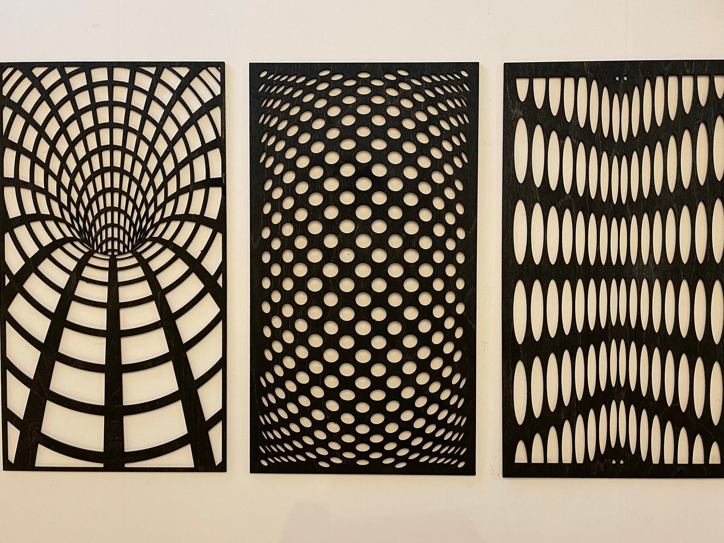 Optical Illusion Geometric Wood Wall Art | 3-Panel Set | Multiple Sizes & Finishes | Style C