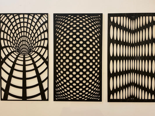 Optical Illusion Geometric Wood Wall Art | 3-Panel Set | Multiple Sizes & Finishes | Style C