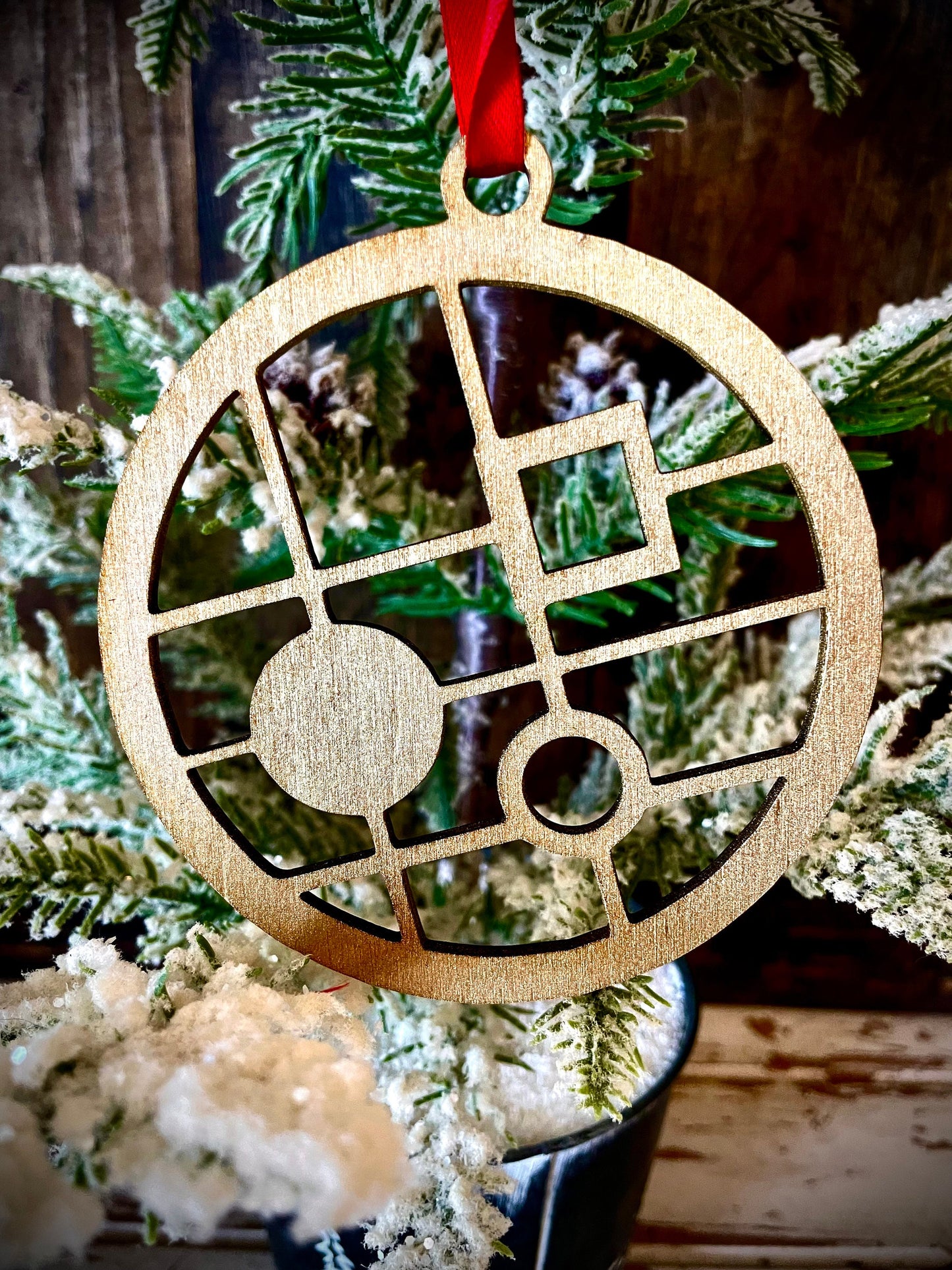 Art Deco Geometry Wood Christmas Ornament | Multiple Finishes | Boho Holiday Gift | Version A