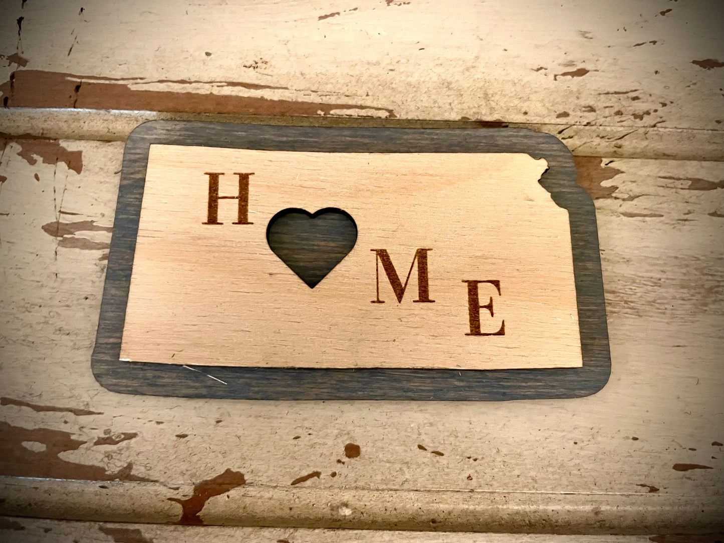 Kansas HOME 2-Layer Wood Refrigerator Magnet | 12 Finishes | State Pride Gift