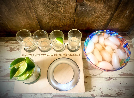 Custom Engraved Tequila Shot & Margarita Board with Salt Well | Wedding & Vacation Home Gift