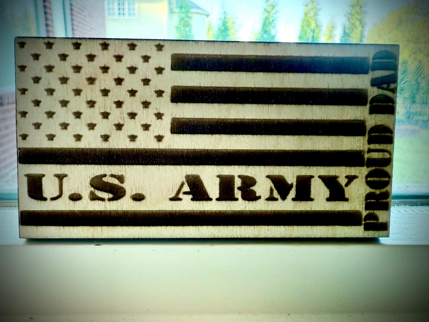 US Army Proud Dad Laser Engraved US Flag Wood Refrigerator Magnet | 4" x 2.1" | Military Gift