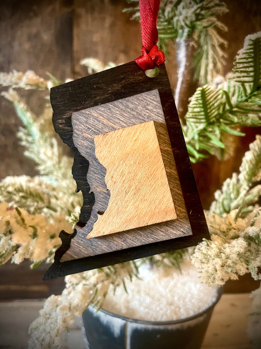 Washington DC 3-Layer Stacked Wood Ornament & Gift Tag | Brown & Gray Tones | State Pride Gift