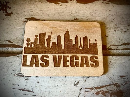 Las Vegas Skyline Wood Magnet | City Souvenir | 3.5" x 2.5"