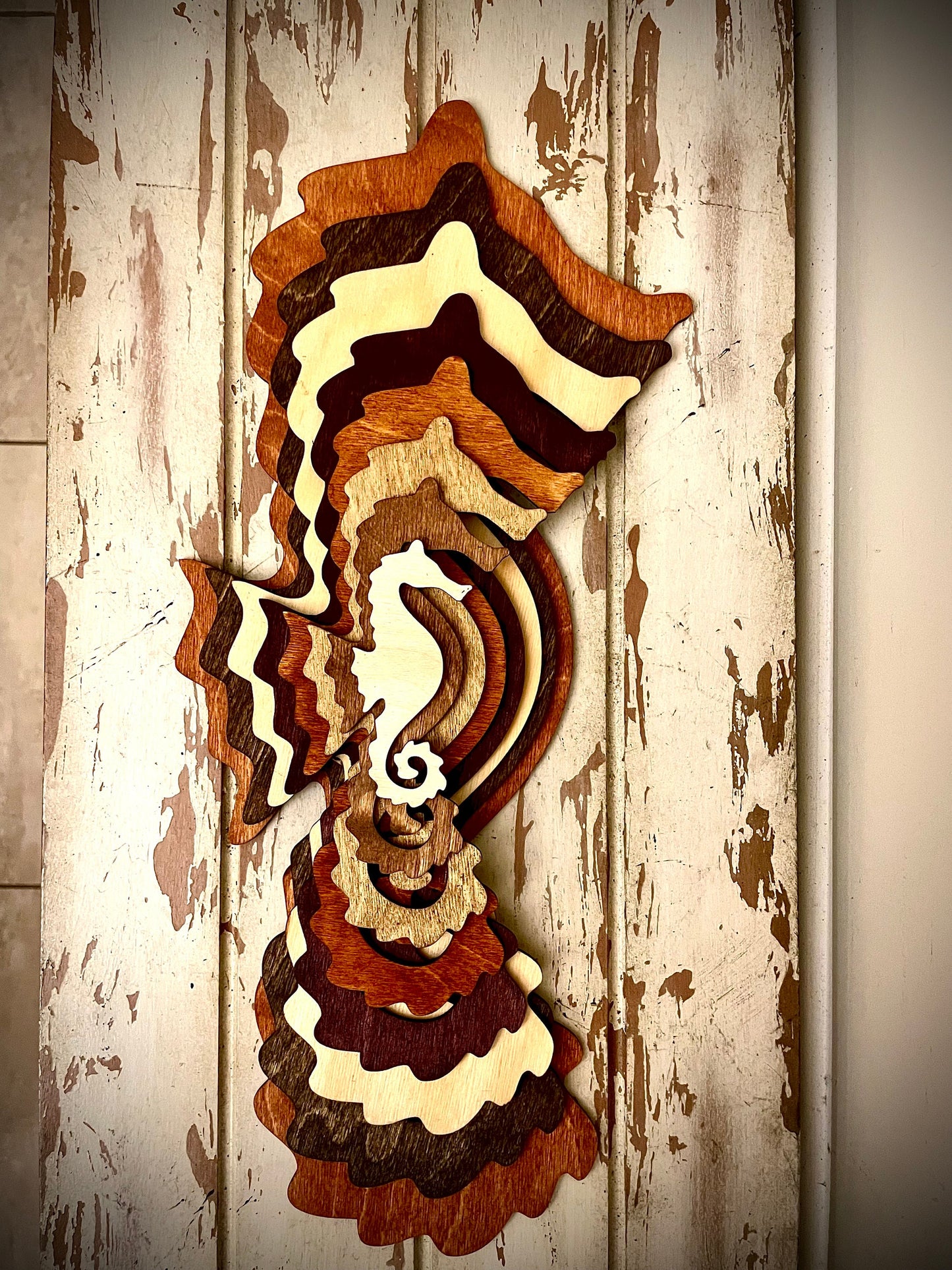 Stacked Seahorse 3D Wood Table & Wall Art | Multi-Color
