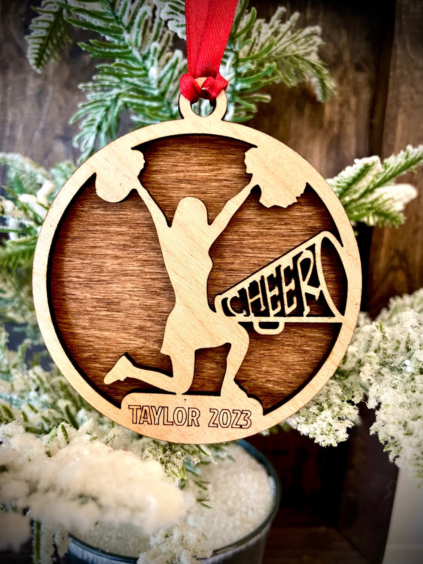 Cheerleader Personalized 2-Layer Wood Christmas Ornament & Gift Tag | Multiple Finishes | Cheer Gift (#16)
