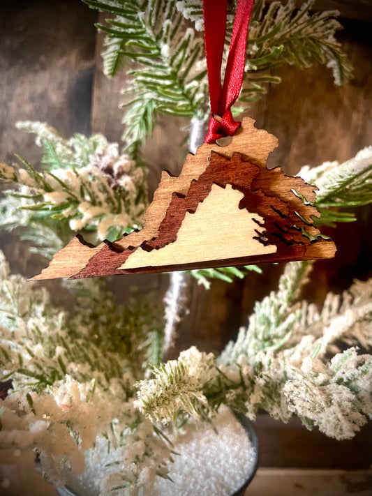Virginia 3-Layer Stacked Wood Ornament & Gift Tag | Brown & Gray Tones | State Pride Gift