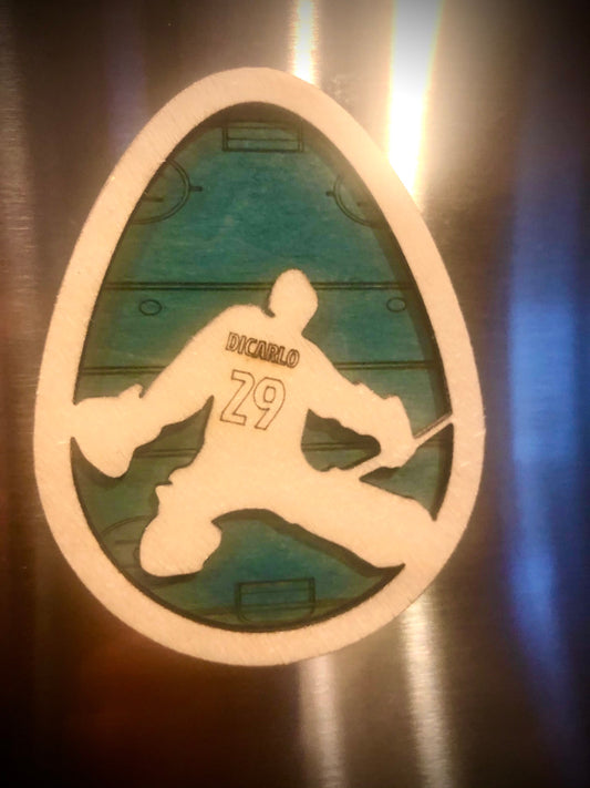 Personalized Hockey Goalie Easter Egg Magnet | Engraved Name & Number | Easter Gift