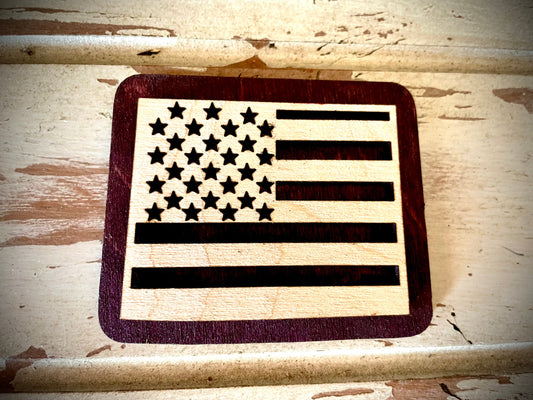 Wyoming US Flag 2-Layer Wood Refrigerator Magnet | 12 Finishes | Patriotic Gift