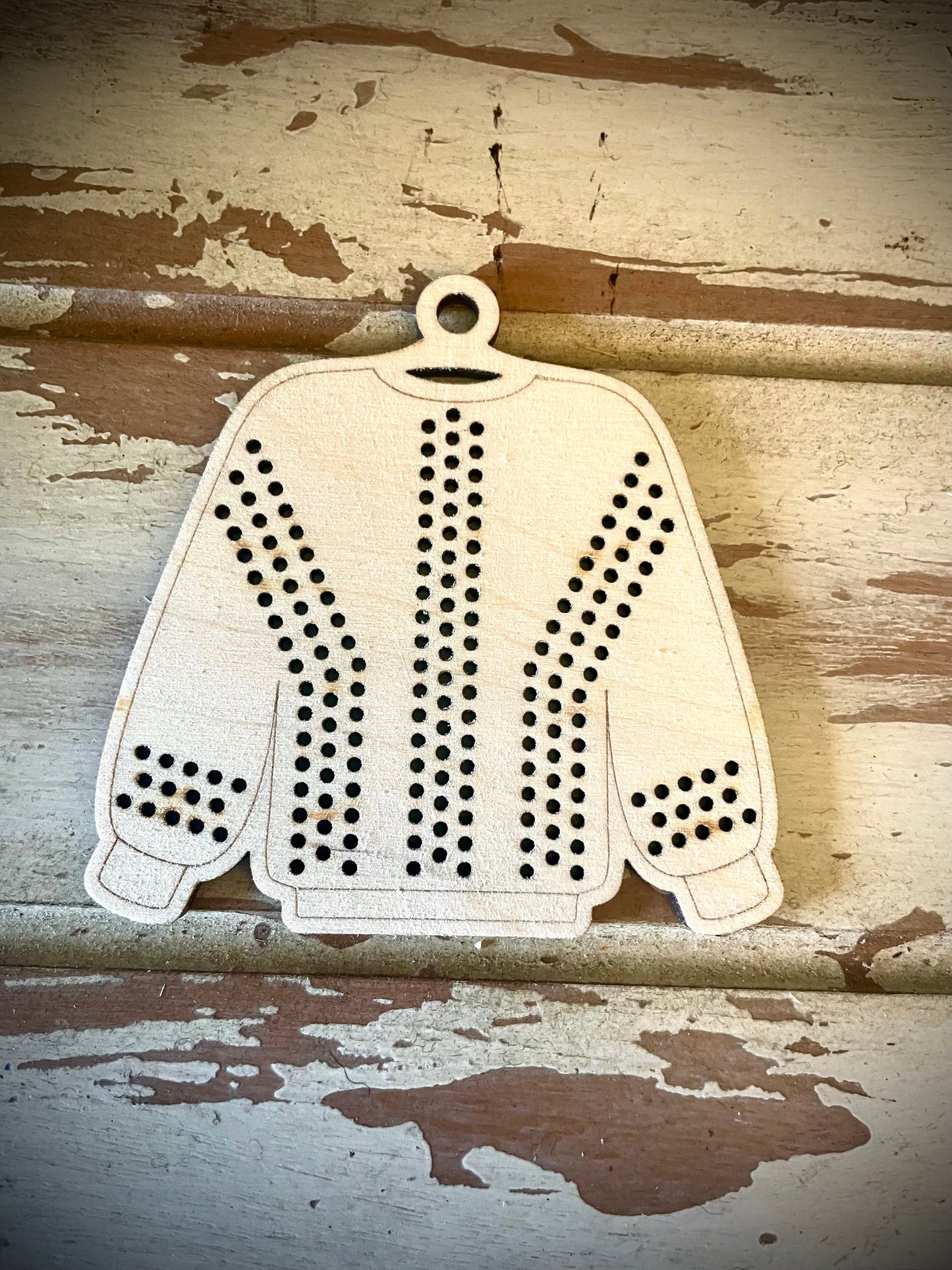 Cross Stitch Ugly Christmas Sweater Wood Ornament Blank | Vertical Stripe Pattern | Assorted Quantities | Craft Supply