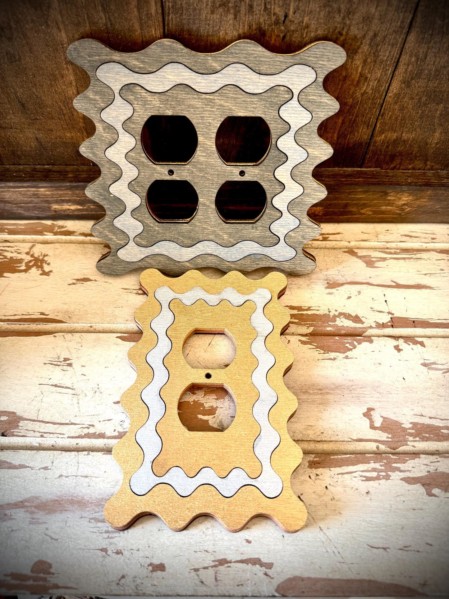 Triple Ripple Edge Wood Inlay Light Switch & Outlet Cover | Multiple Configurations