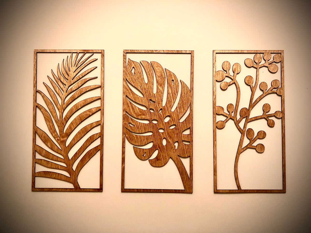 Tree & Leaf Variety Wood Wall Art | 3-Panel Set | Multiple Sizes & Finishes