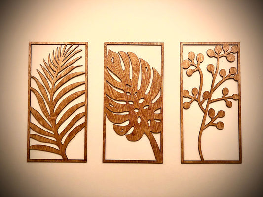 Tree & Leaf Variety Wood Wall Art | 3-Panel Set | Multiple Sizes & Finishes