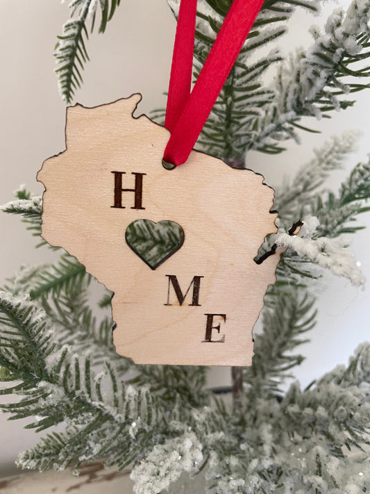 Wisconsin HOME Wood Ornament & Gift Tag | 12 Finishes | State Pride Gift