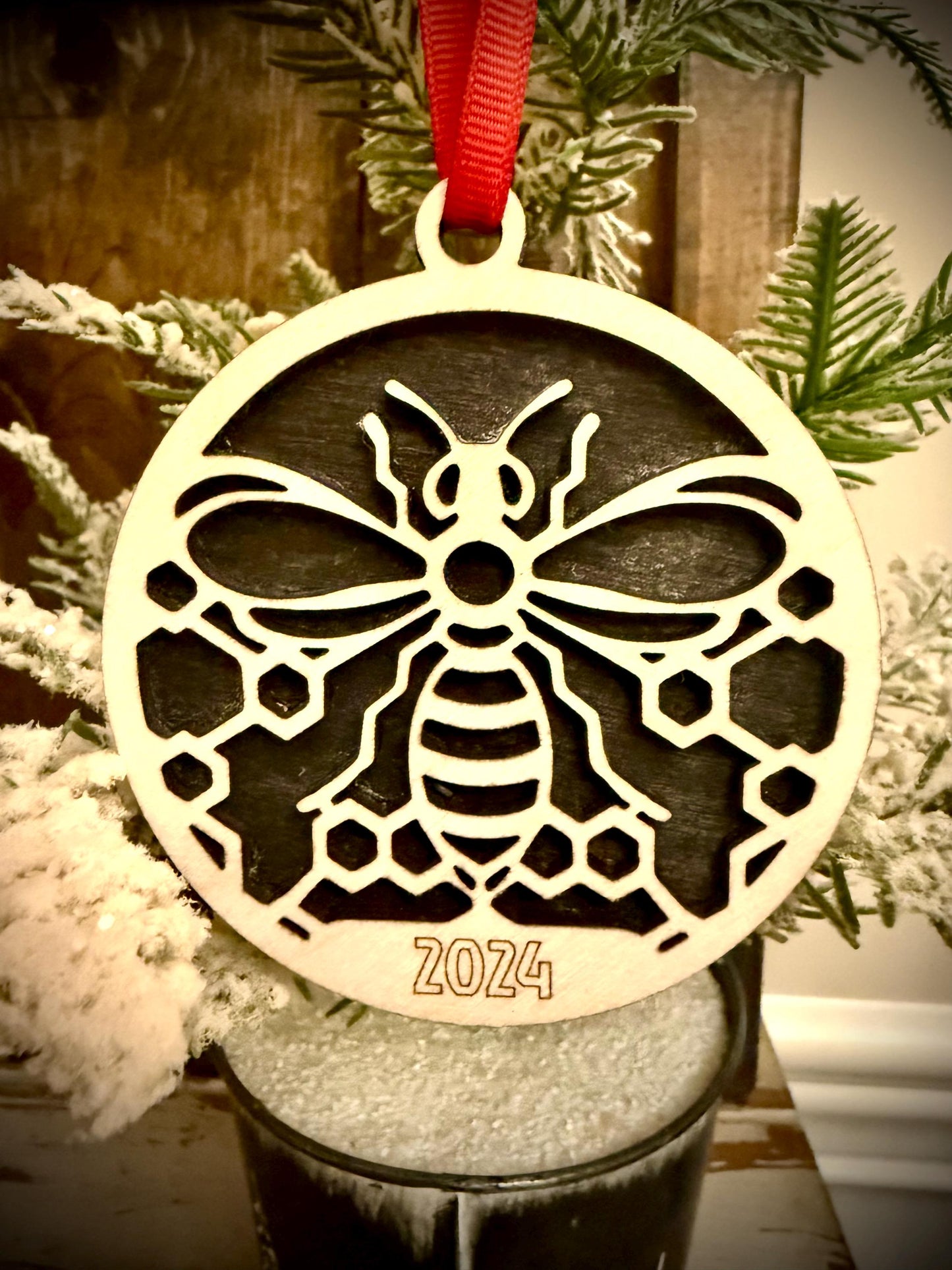 Honey Bee Bumble Bee Personalized 2-Layer Wood Christmas Ornament & Gift Tag | Multiple Finishes | Bee Lover Gift (#2)
