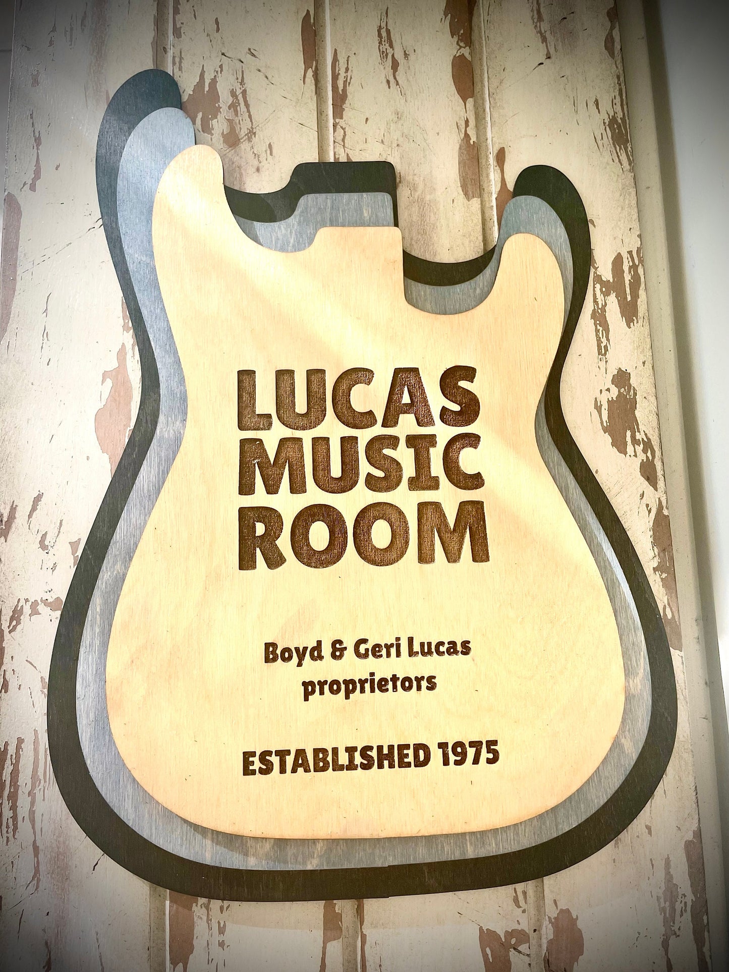 Stacked Electric Guitar 3D Wood Table & Wall Art | Custom Song Lyrics or Award | Multi-Color