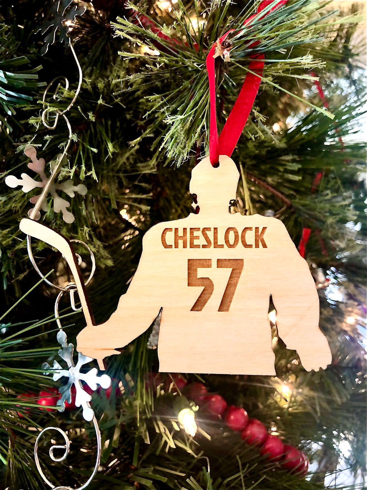 Hockey Player Personalized Wood Ornament & Gift Tag | Jersey Name & Number | Hockey Gift | Coach Gift