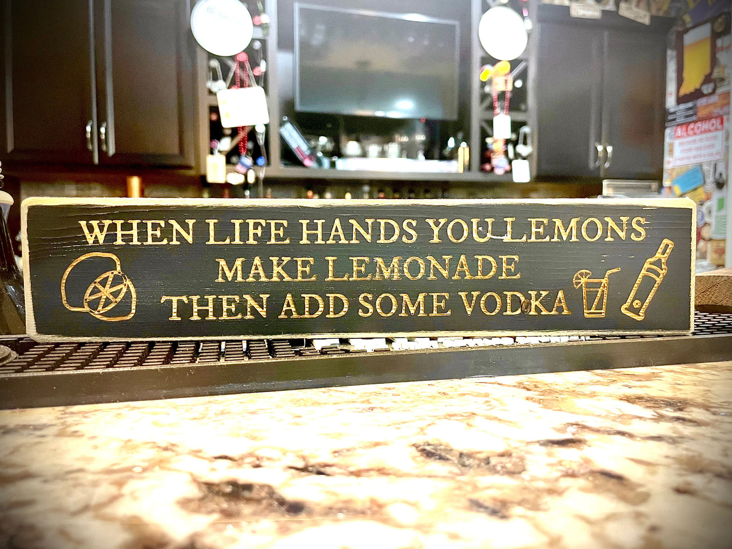 Funny Wood Bar Sign | "When Life Gives You Lemons, Add Vodka"