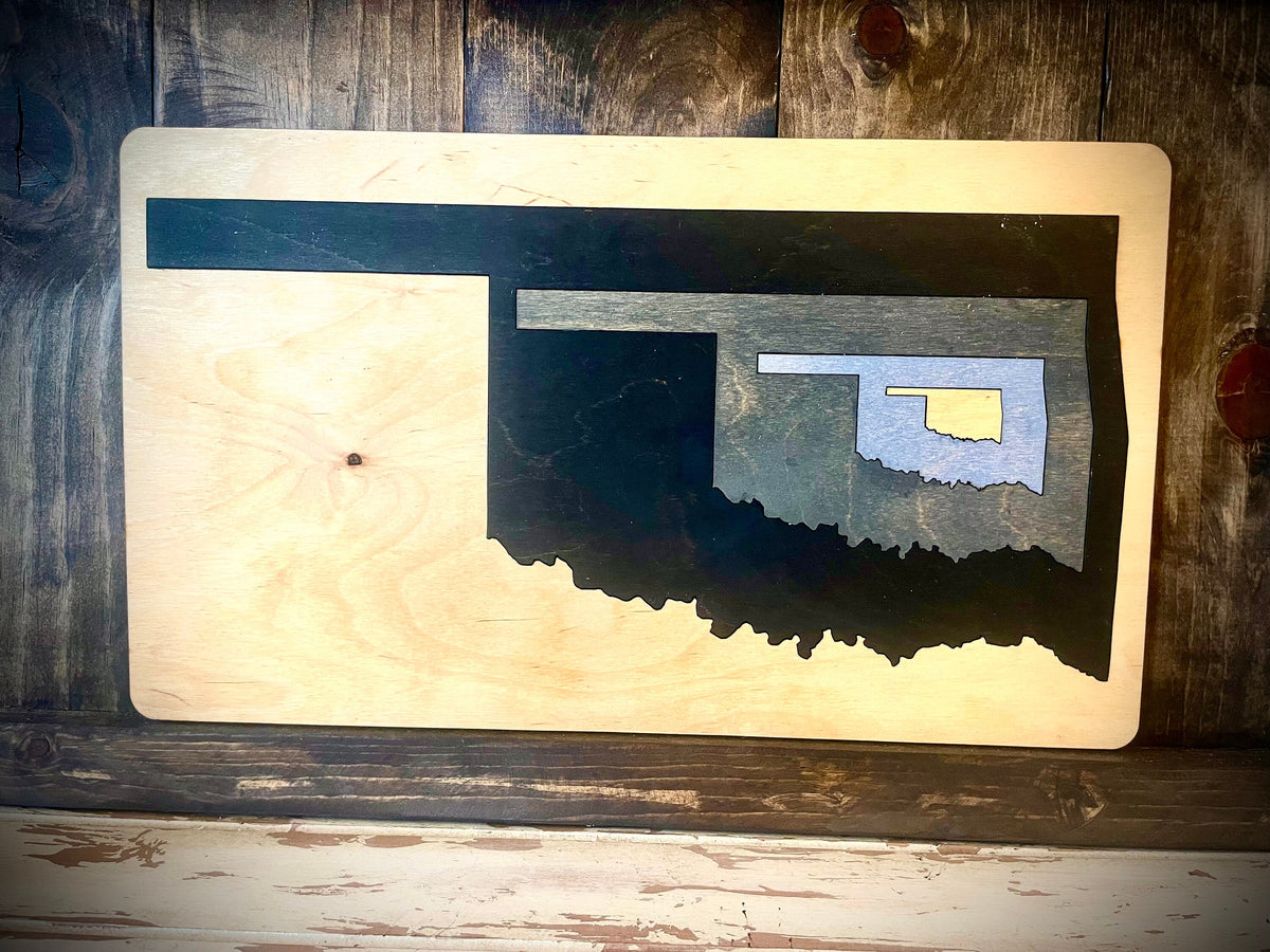 Oklahoma Inlay Art Wood Panel | Table or Wall Art | Multi-Color