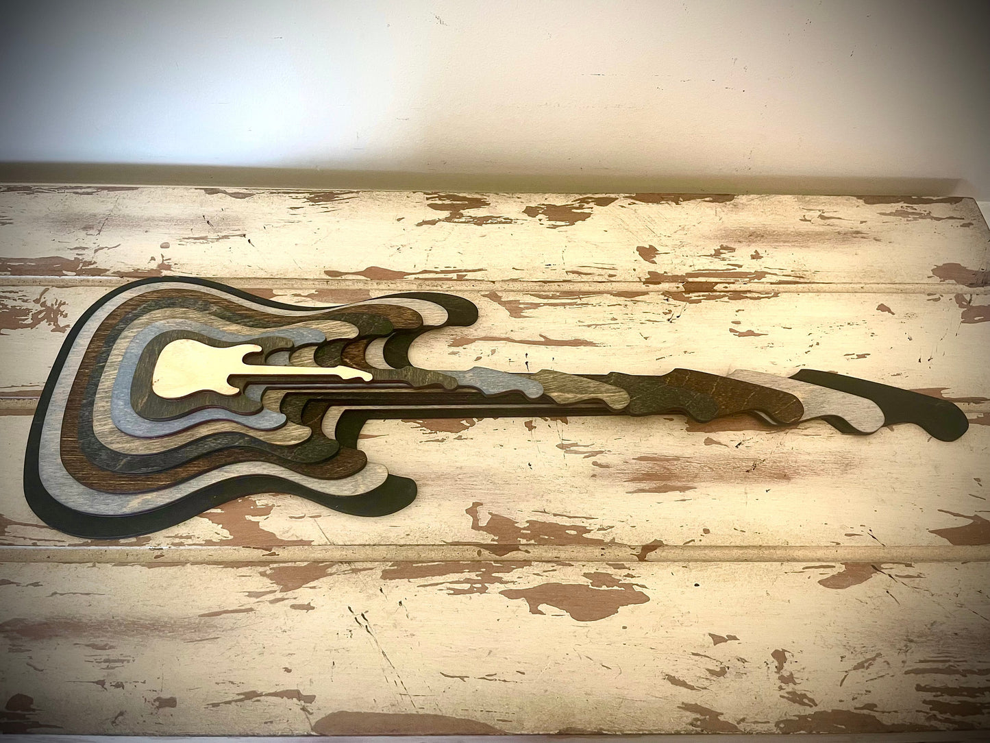 Stacked Electric Guitar 3D Wood Table & Wall Art | Full Body | Multi-Color | Music Gift
