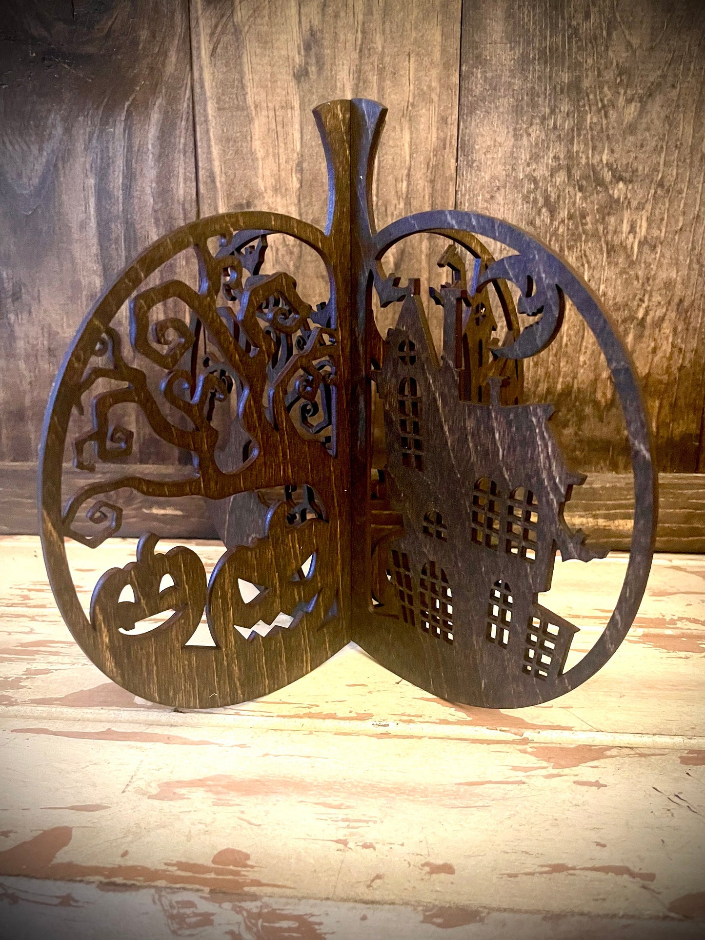 Halloween Jack-O'-Lantern Wood Tabletop Decor | 5 Designs, 12 Finishes | 3D Effect