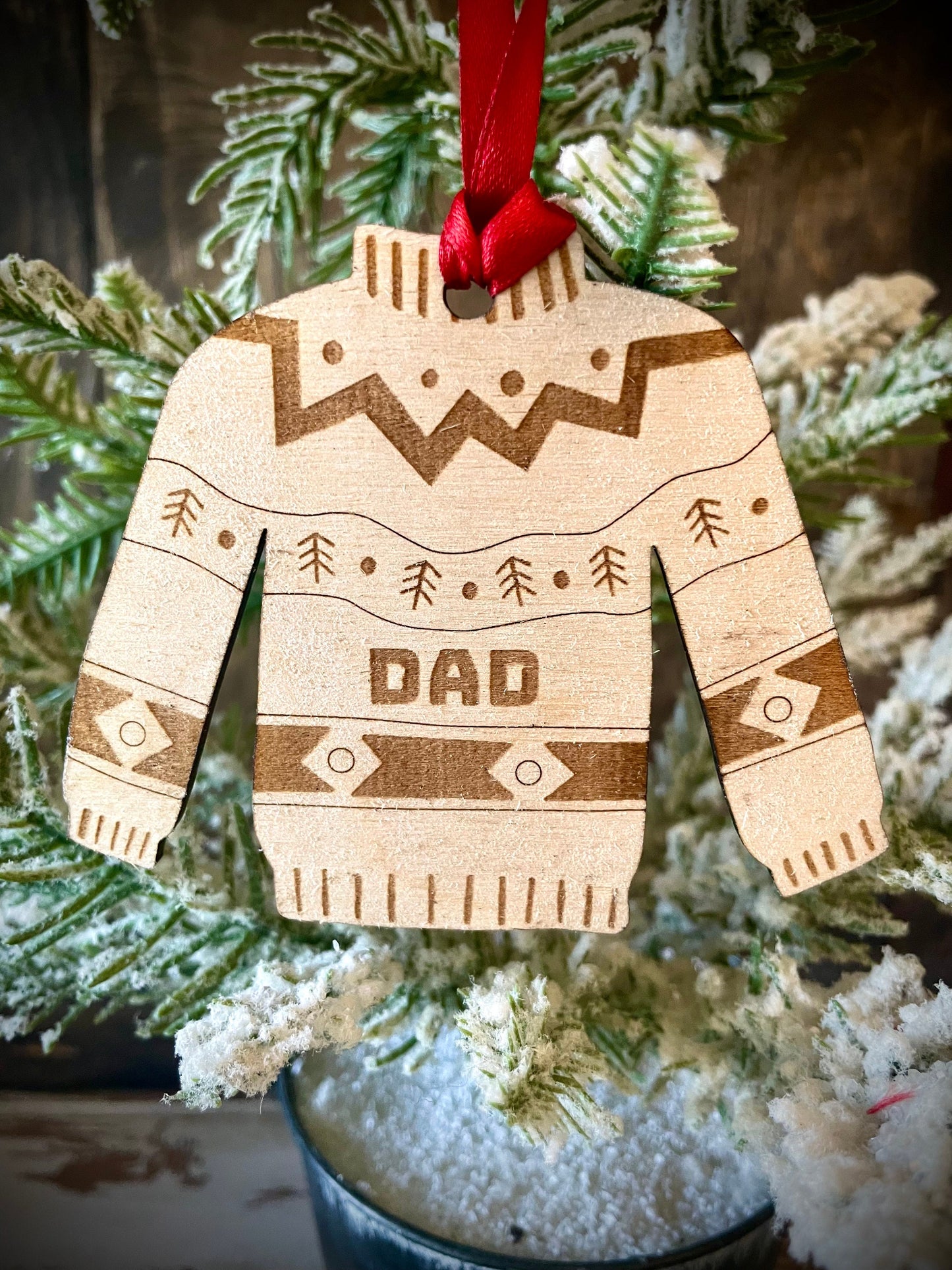 Ugly Christmas Sweater Personalized Custom Wood Ornament & Gift Tag | Funny Holiday Gift