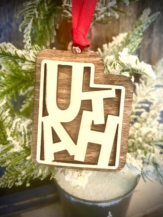 Utah Word Art Wood Ornament & Gift Tag | 12 Finishes | State Pride Gift