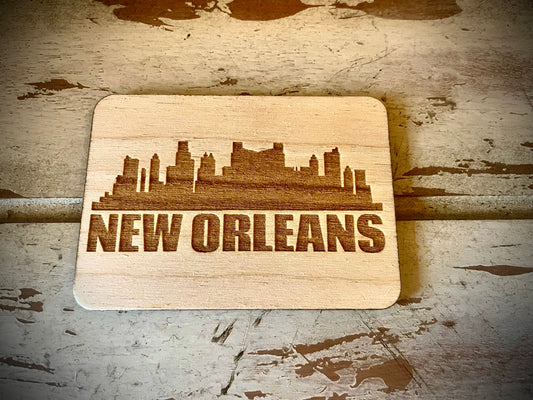 New Orleans Skyline Wood Magnet | City Souvenir | 3.5" x 2.5"