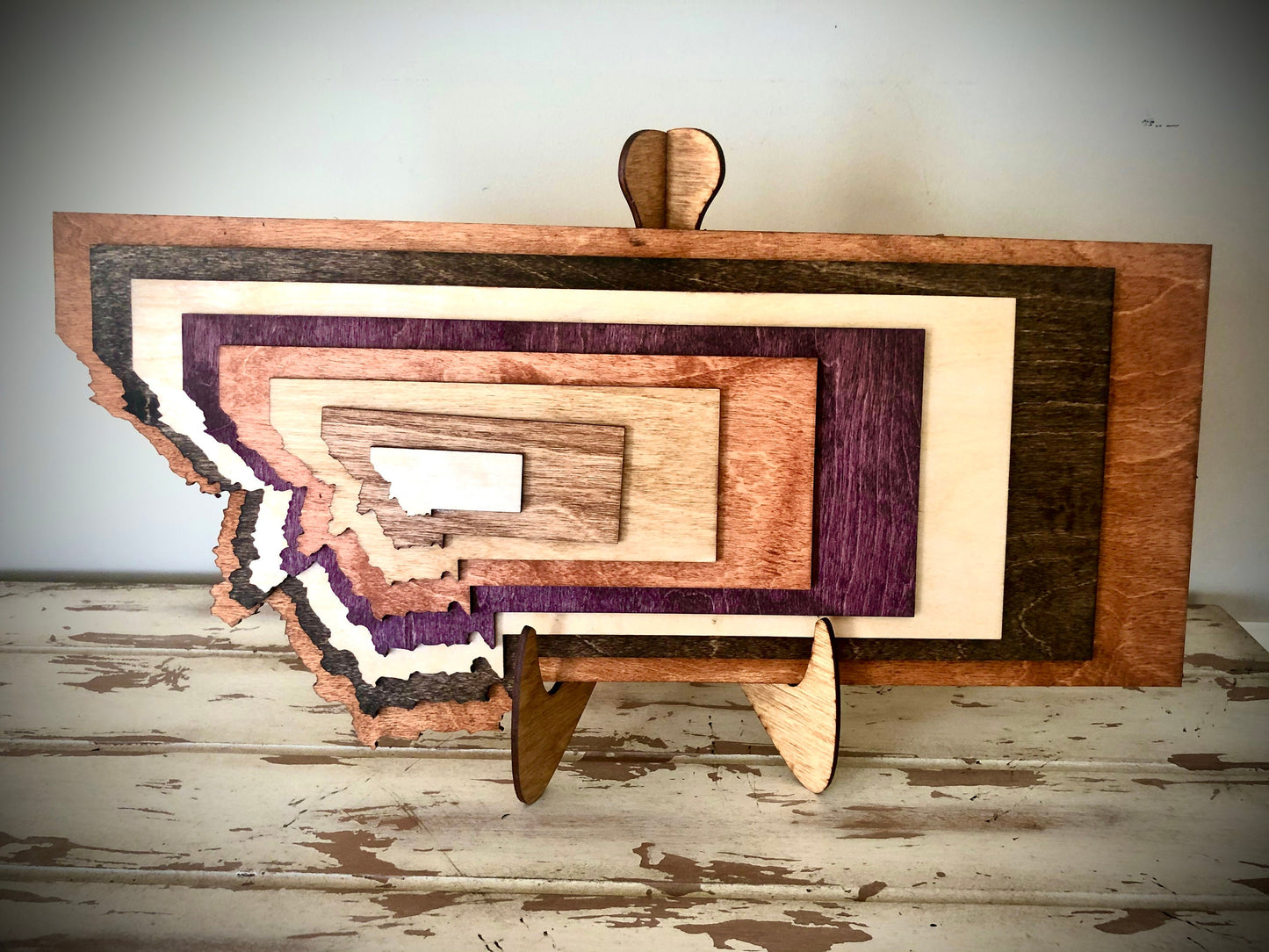 Montana Stacked State 3D Wood Table & Wall Art | Multi-Color