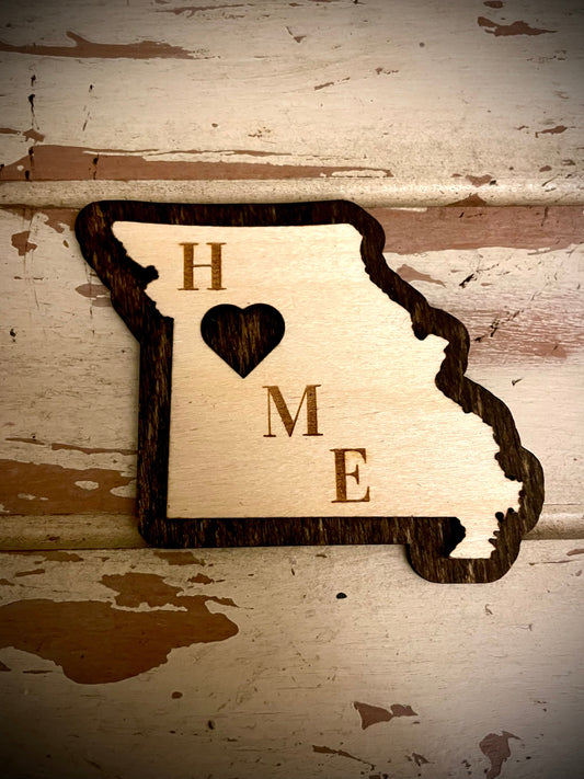 Missouri HOME 2-Layer Wood Refrigerator Magnet | 12 Finishes | State Pride Gift