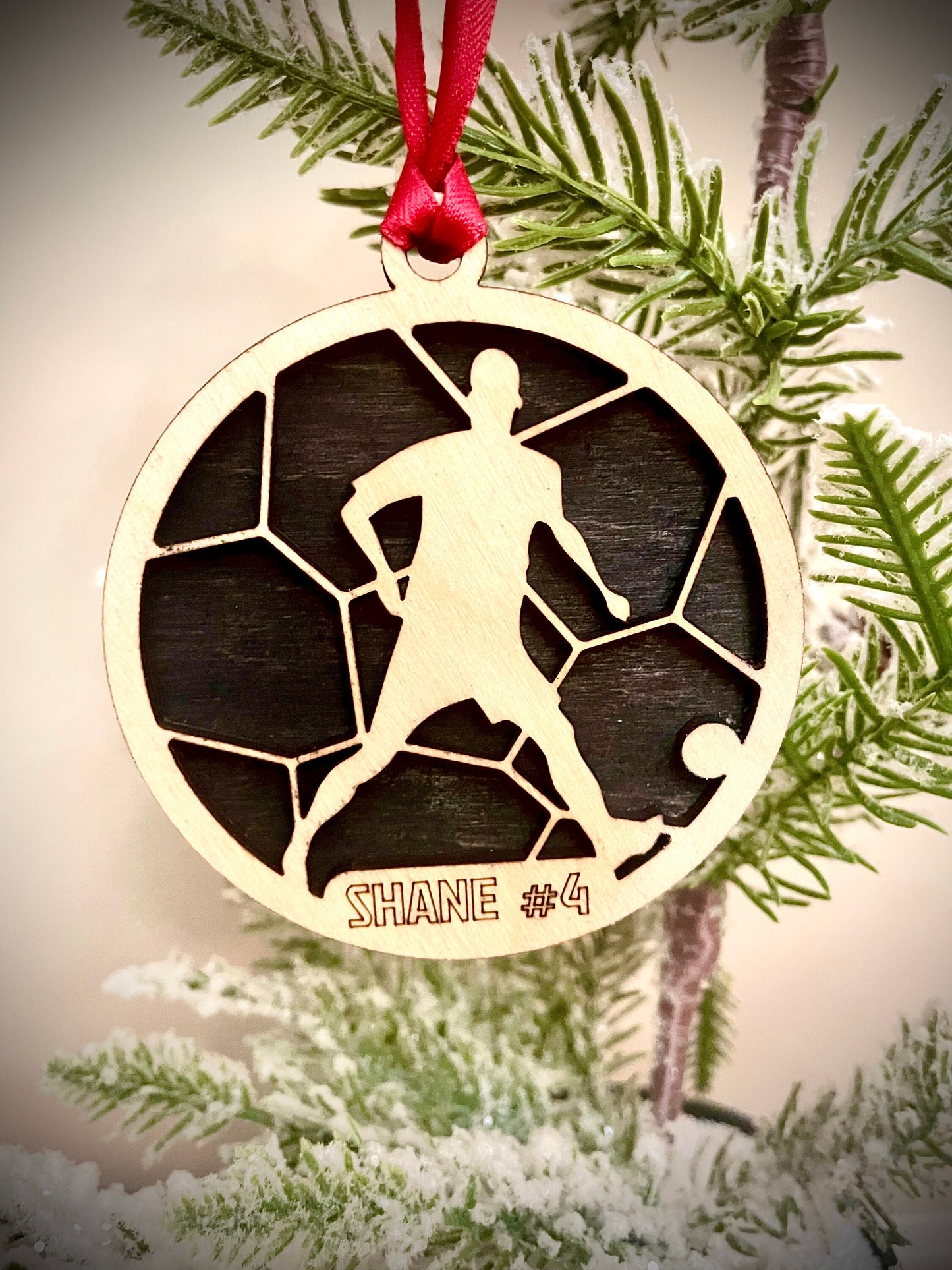 Soccer Player Personalized 2-Layer Wood Christmas Ornament & Gift Tag | Multiple Finishes | Soccer Gift (#3)