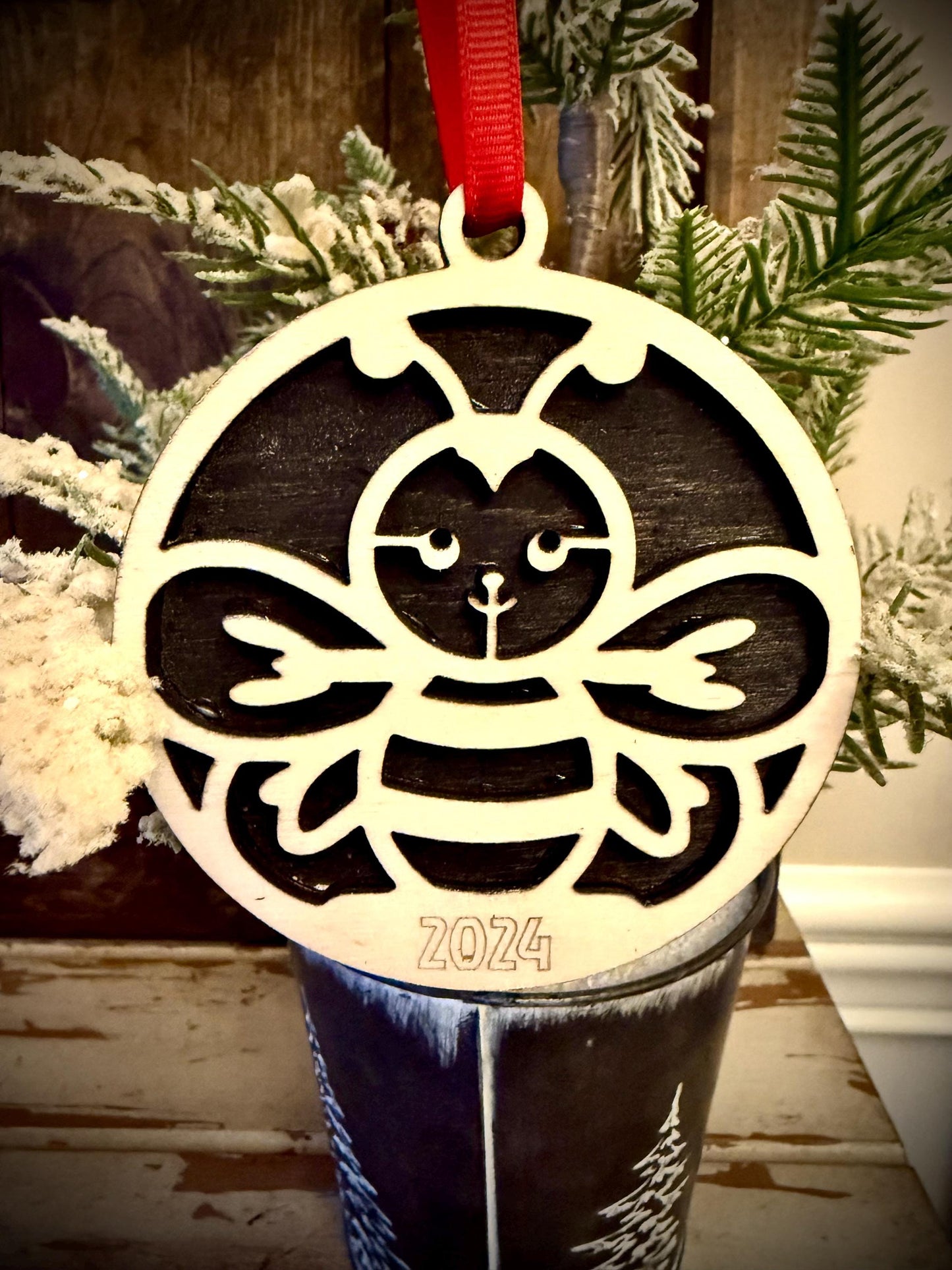 Honey Bee Bumble Bee Personalized 2-Layer Wood Christmas Ornament & Gift Tag | Multiple Finishes | Bee Lover Gift