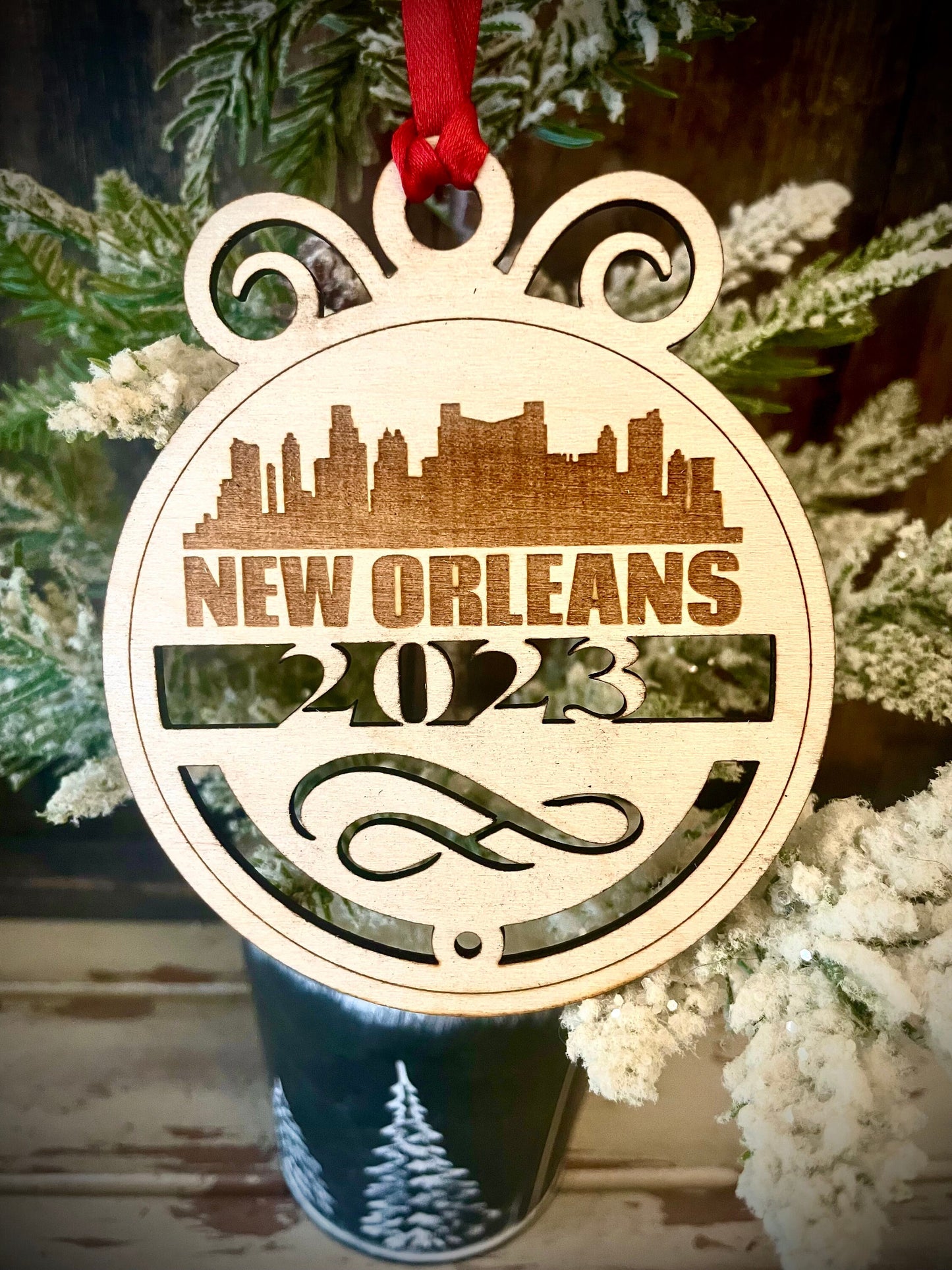 New Orleans Skyline Wood Ornament | Choice of Year | 4" x 4.75" | Travel Souvenir Gift