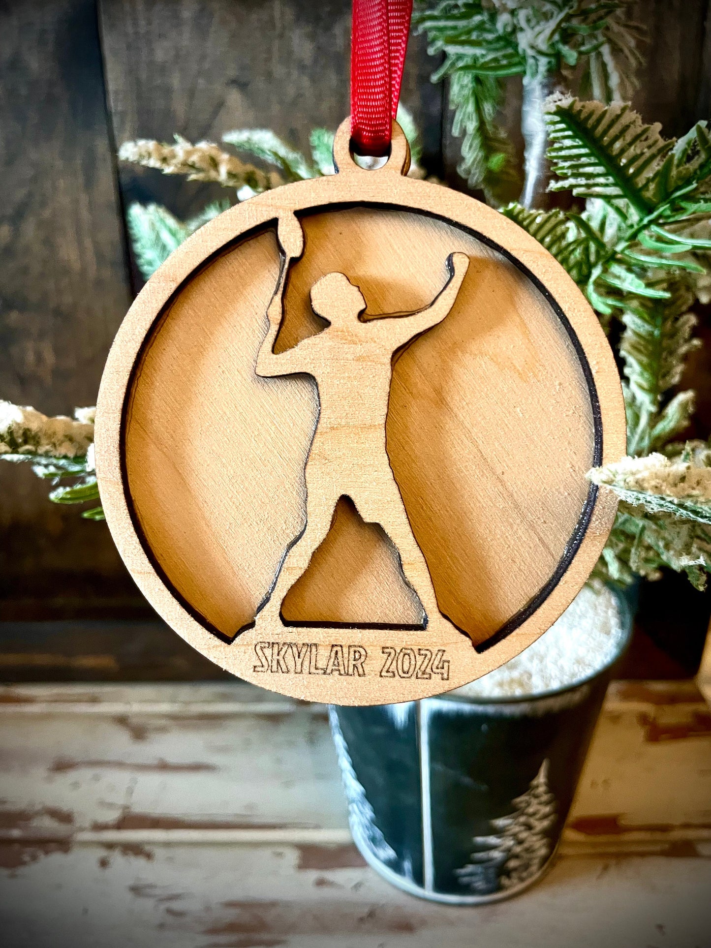 Male Badminton Player Personalized 2-Layer Wood Christmas Ornament & Gift Tag | Multiple Finishes | Badminton Gift
