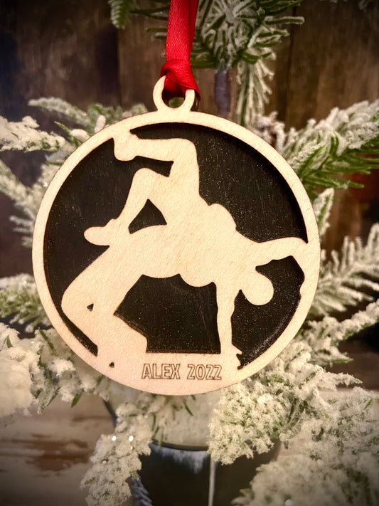 Wrestler Personalized 2-Layer Wood Christmas Ornament & Gift Tag | Multiple Finishes | Wrestling Gift (#3)