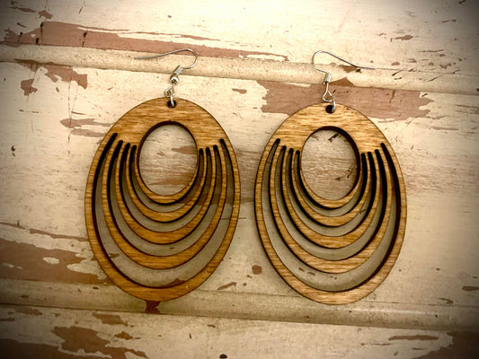 Oval Swirl Wood Dangle Earrings | 3 Sizes, 12 Finishes | Boho Jewelry
