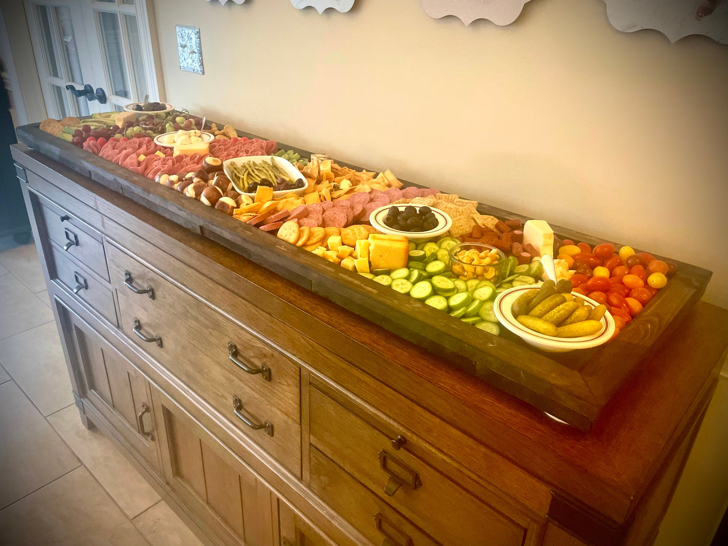 Custom Rustic Farmhouse Charcuterie Board & Serving Tray | Raised Edges, Optional Engraving & Handles