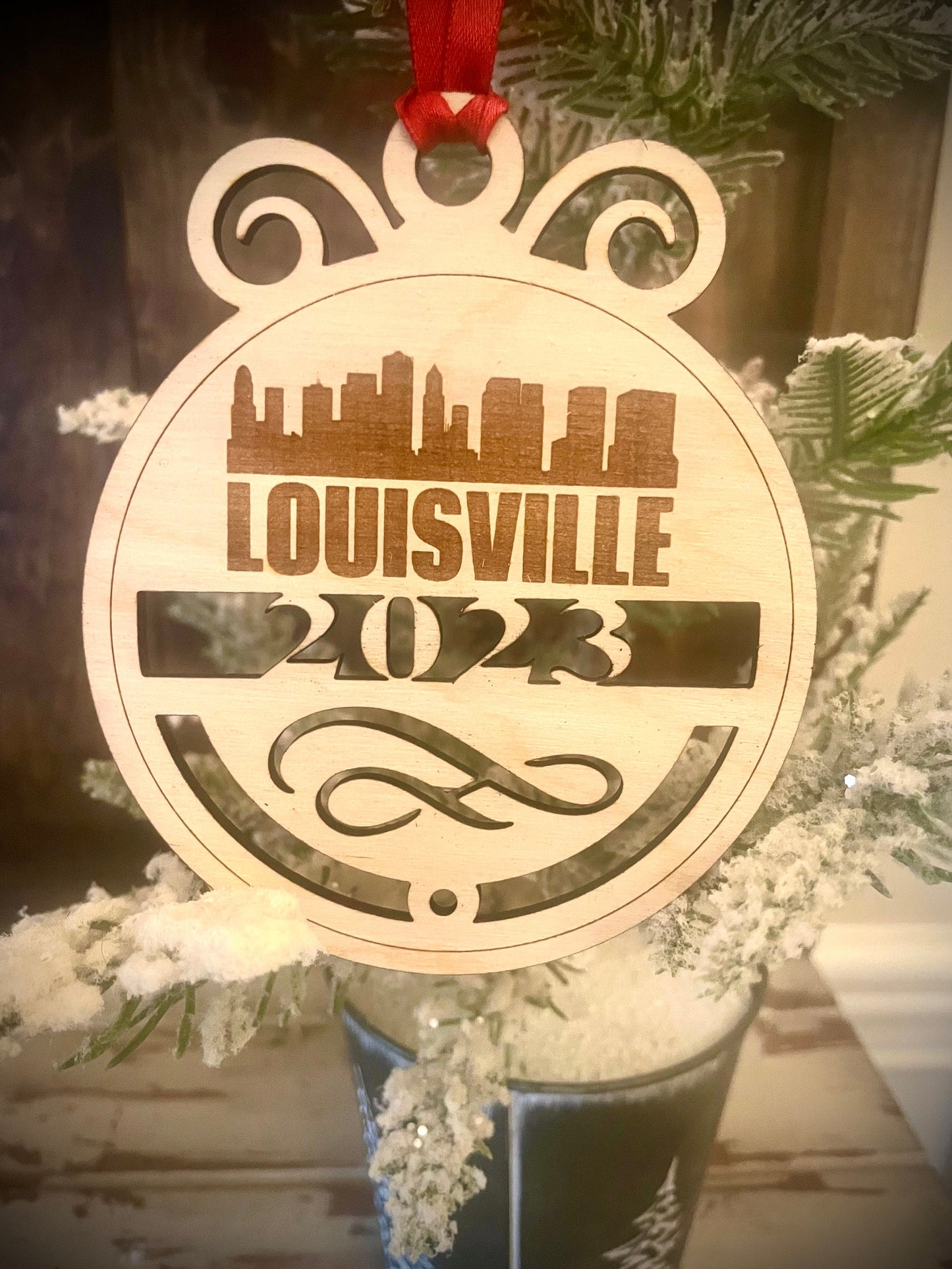 Louisville Skyline Wood Ornament | Choice of Year | 4" x 4.75" | Travel Souvenir Gift