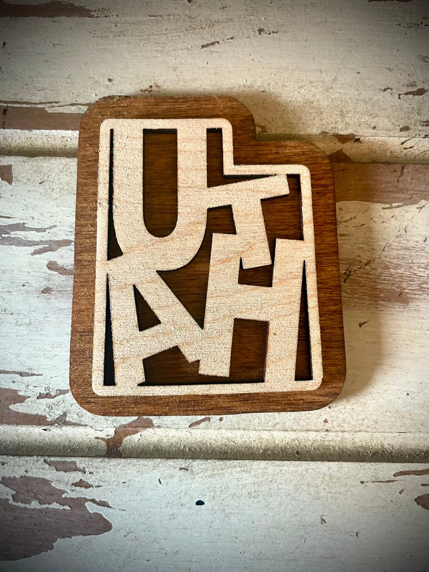 Utah Word Art 2-Layer Wood Refrigerator Magnet | 12 Finishes | State Pride Gift