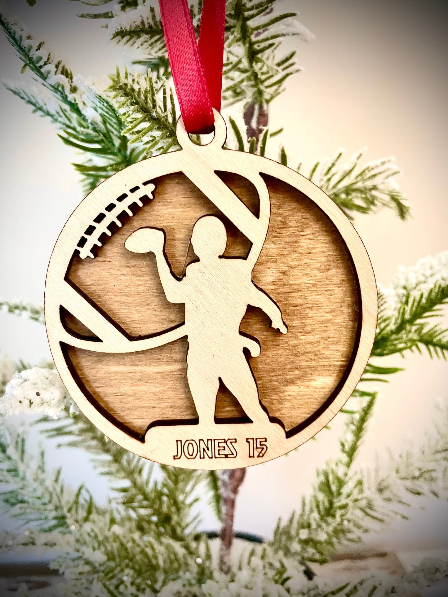 Football Player Personalized 2-Layer Wood Christmas Ornament & Gift Tag | Multiple Finishes | Football Gift (#7)