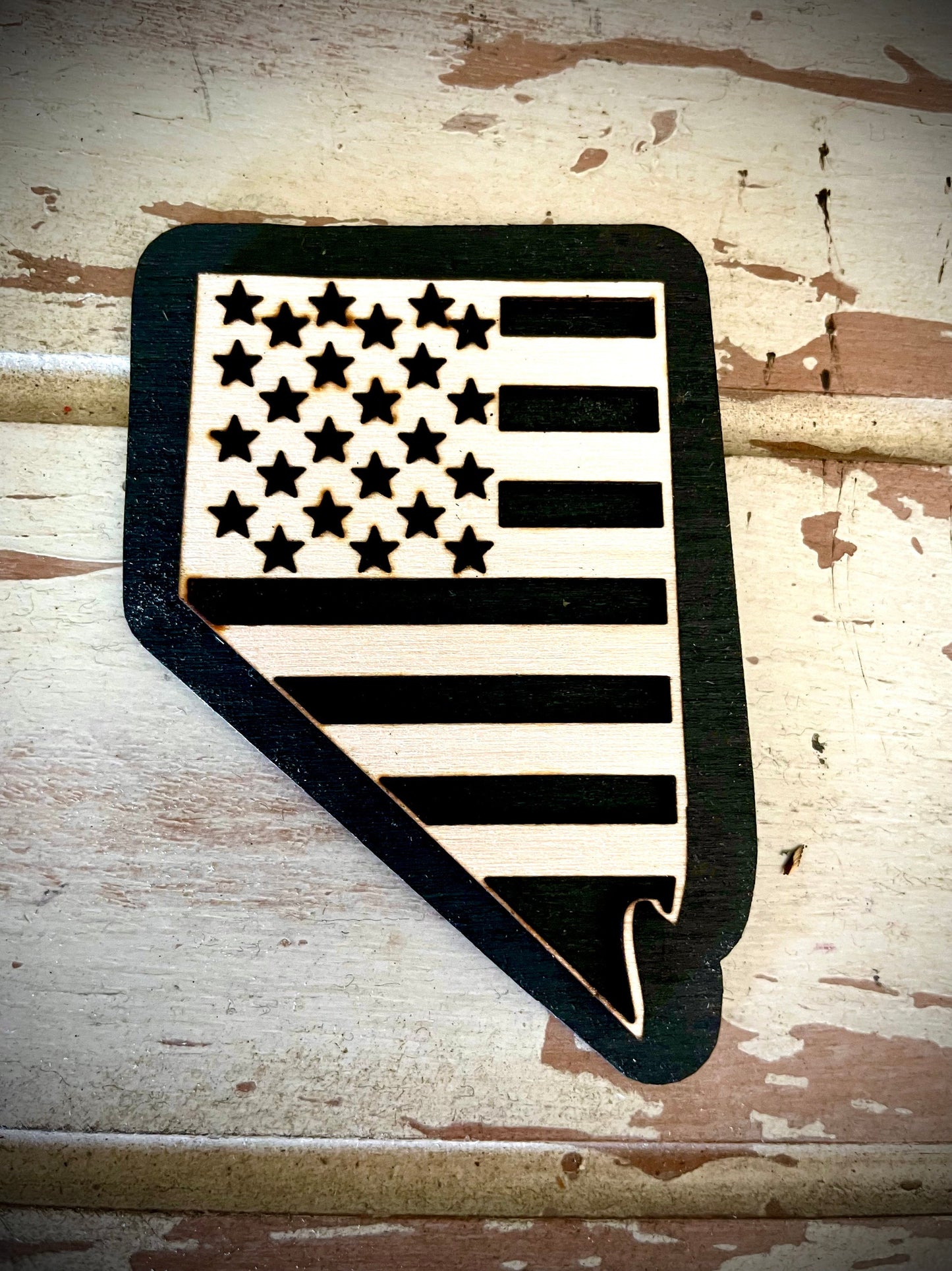 Nevada US Flag 2-Layer Wood Refrigerator Magnet | 12 Finishes | Patriotic Gift
