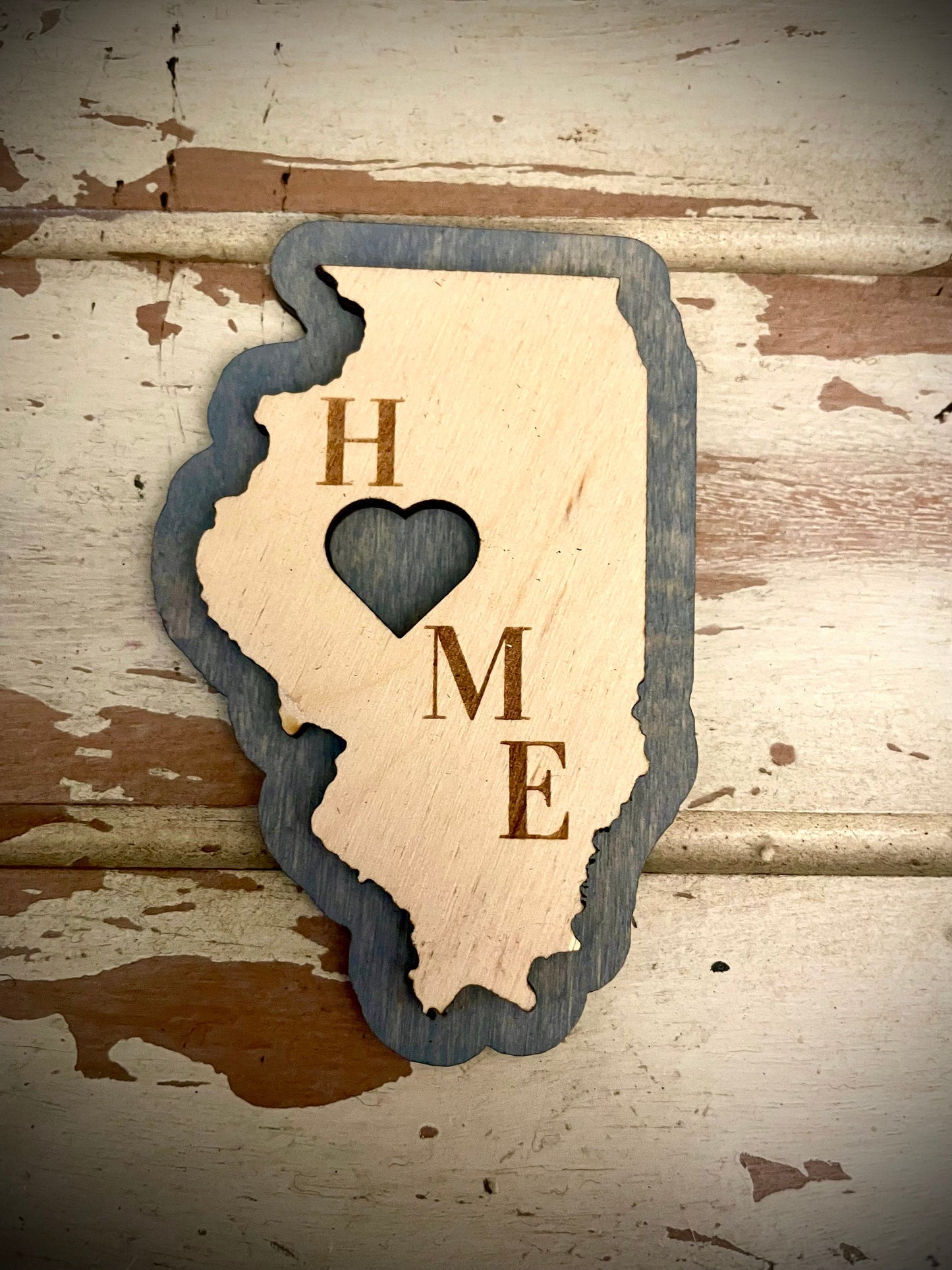 Illinois HOME 2-Layer Wood Refrigerator Magnet | 12 Finishes | State Pride Gift