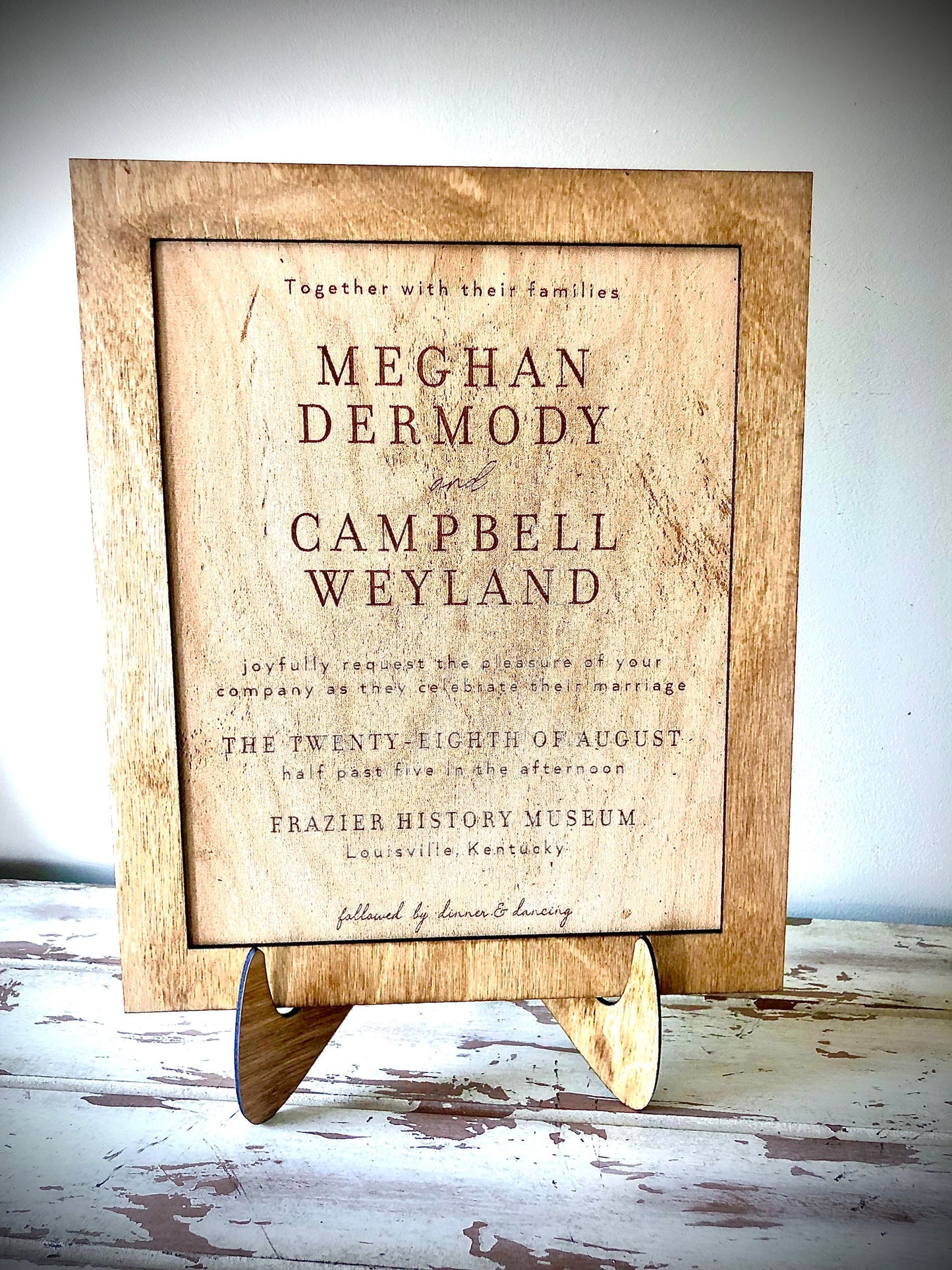 Custom Engraved Wood Wedding Invitation Keepsake | 8x10 Frame & Easel | 5th Anniversary Gift