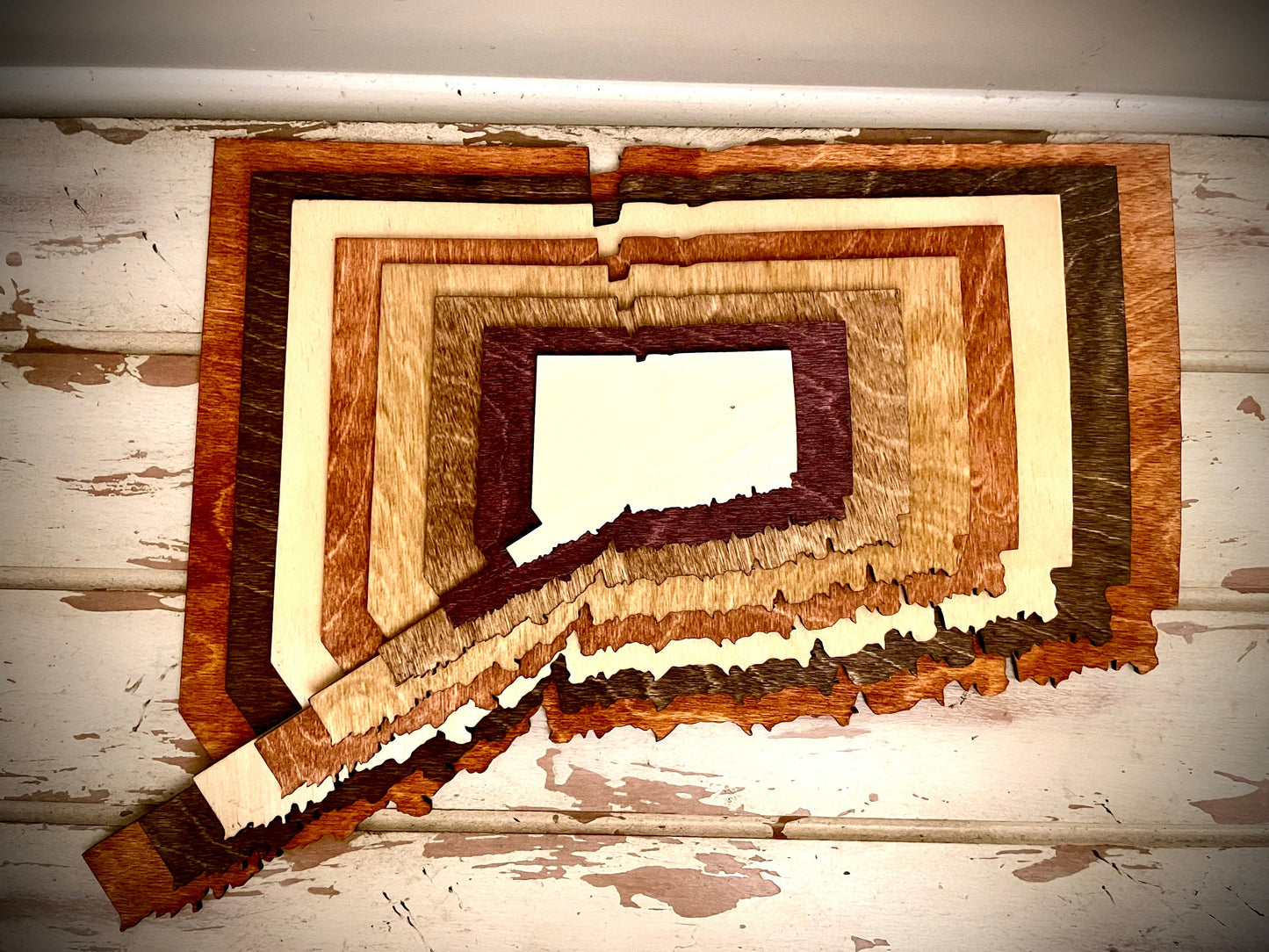 Connecticut Stacked State 3D Wood Table & Wall Art | Multi-Color