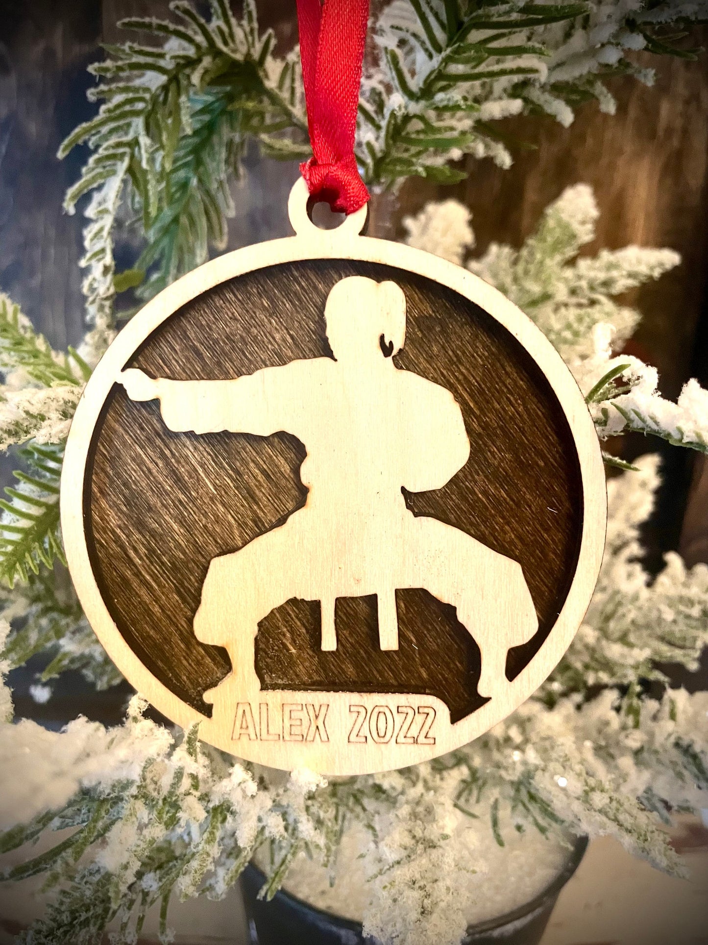 Martial Arts Karate Personalized 2-Layer Wood Christmas Ornament & Gift Tag | Multiple Finishes | Martial Arts Gift (#12)