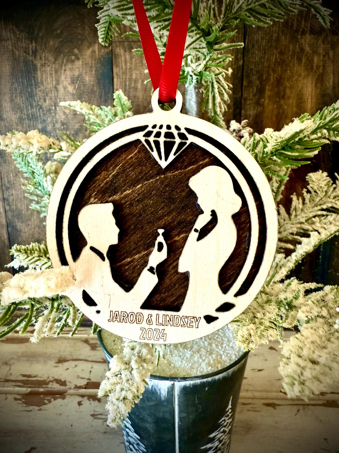 Marriage Proposal Personalized 2-Layer Wood Christmas Ornament & Gift Tag | Multiple Finishes | Engagement Gift