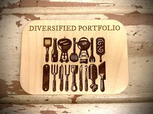 "Diversified Portfolio" Grilling Tools Funny Wood Fridge Magnet | Grill Master Gift