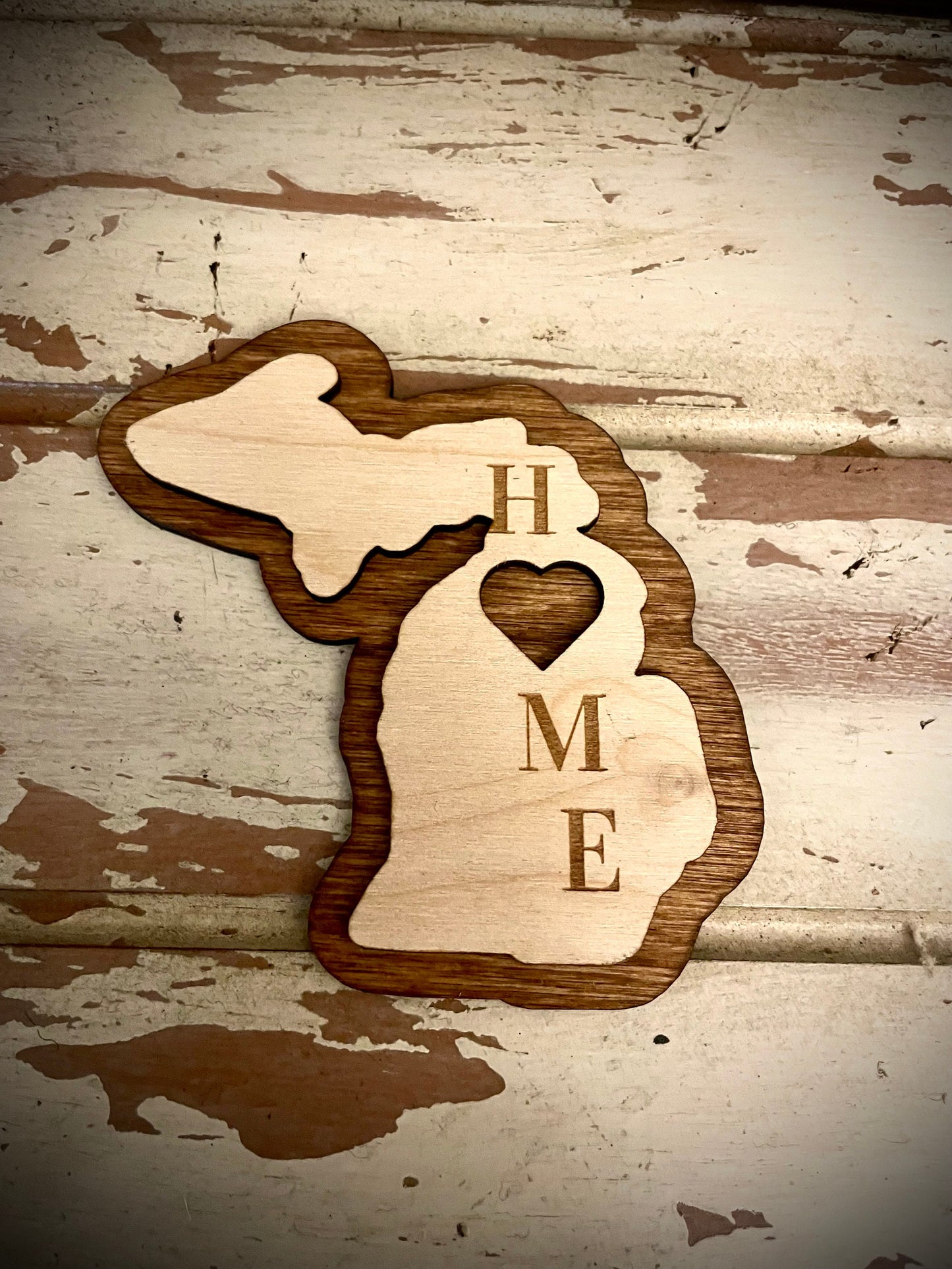 Michigan HOME 2-Layer Wood Refrigerator Magnet | 12 Finishes | State Pride Gift