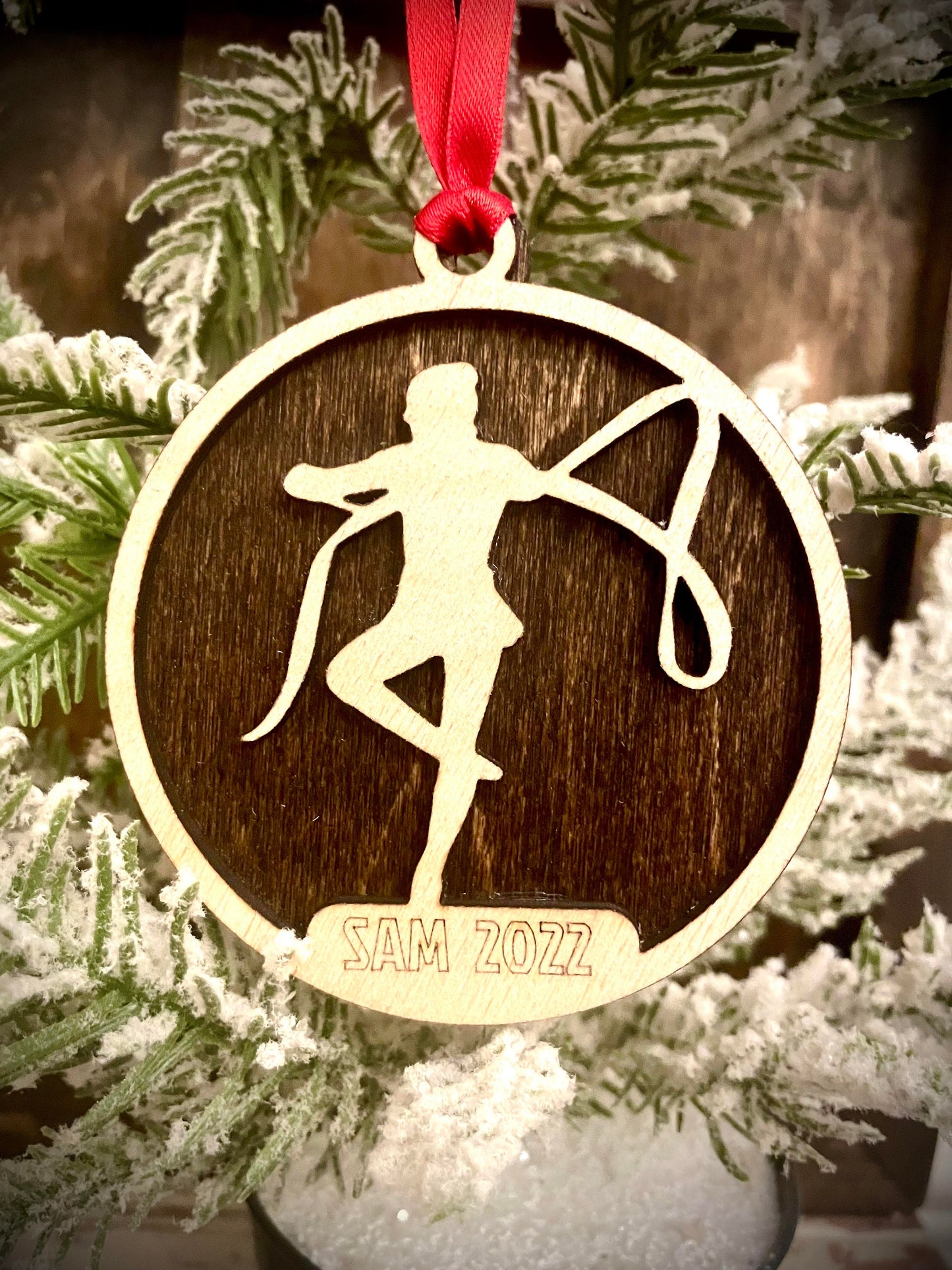 Gymnast Personalized 2-Layer Wood Christmas Ornament & Gift Tag | Multiple Finishes | Gymnastics Gift (#6)