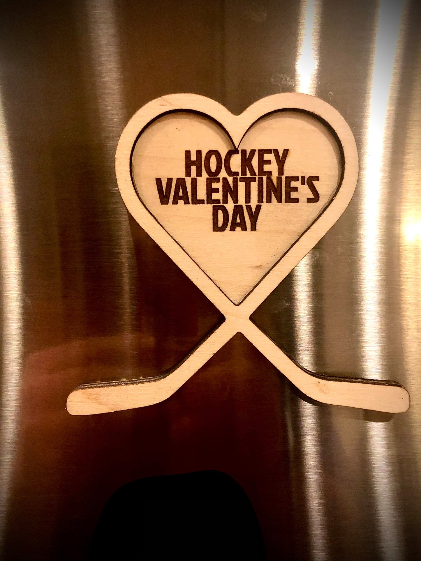 Personalized Hockey Stick Heart Wood Magnet | Engraved | Valentine's Gift